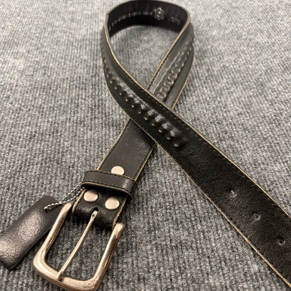 Classico Italia Leather Belt Mens S Embossed Distressed Black Vintage Casual